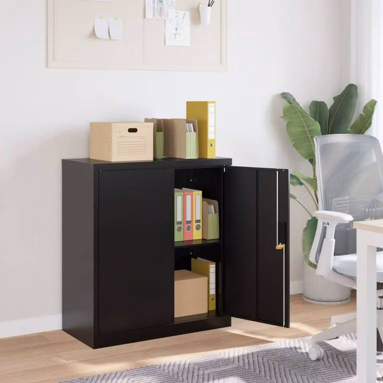 Berkfield Home Black Steel File Cabinet with Hinged Doors and Adjustable Shelves, W/D/H: 79 x 40 x 90 cm