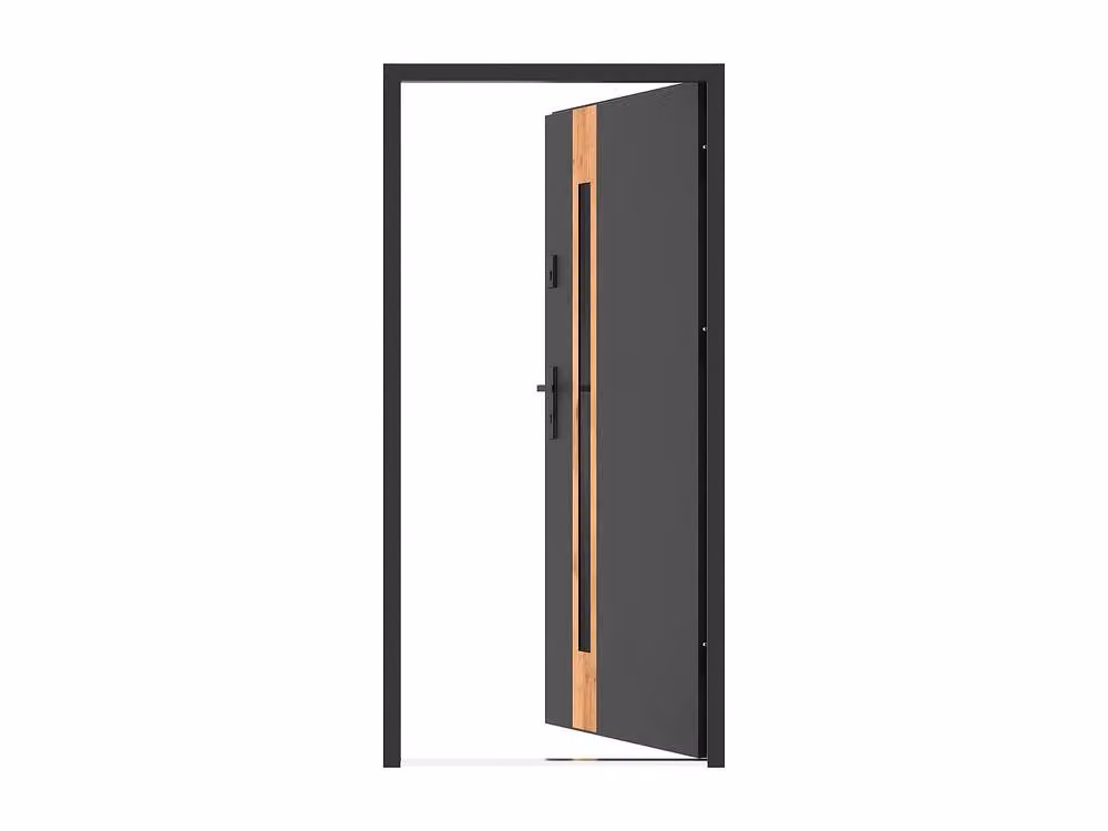 Vente-unique Modern Steel and Stainless Steel Front Door with Smoked Glass Insert, Grey, H: 207 cm, W: 100 cm – 2