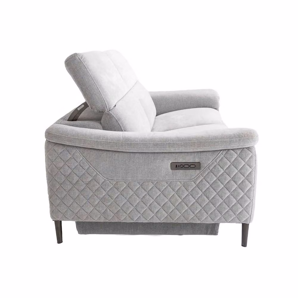 Furnishings For Less UK Oscar 3 Piece Electric Reclining Sofa Suite in Ivory Fabric with USB Charging and Adjustable Headrests – 3