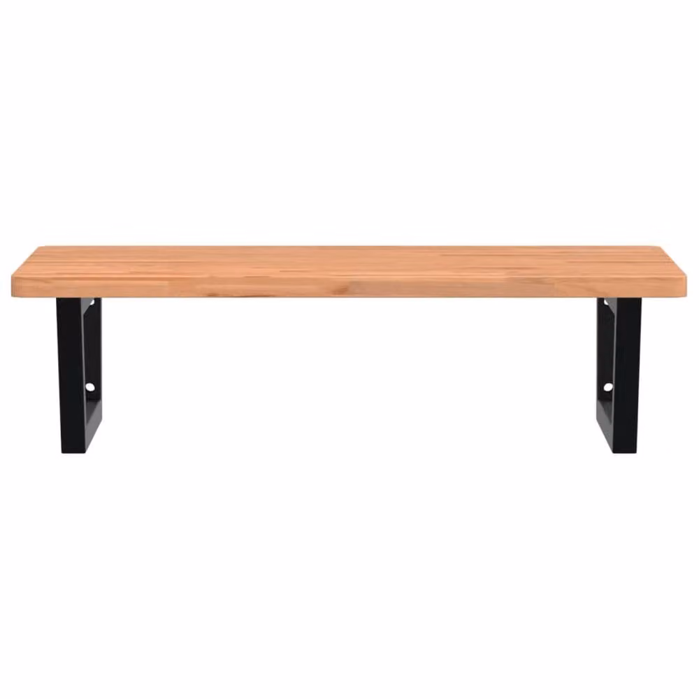 Berkfield Home Wall Mounted Basin Shelf in Brown Steel and Solid Beech Wood – 3