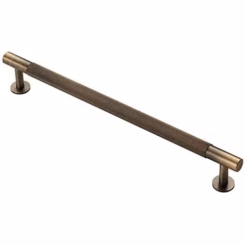 Loops Knurled Bar Door Pull Handle in Antique Brass, W: 27.4 cm, Centres: 22.4 cm