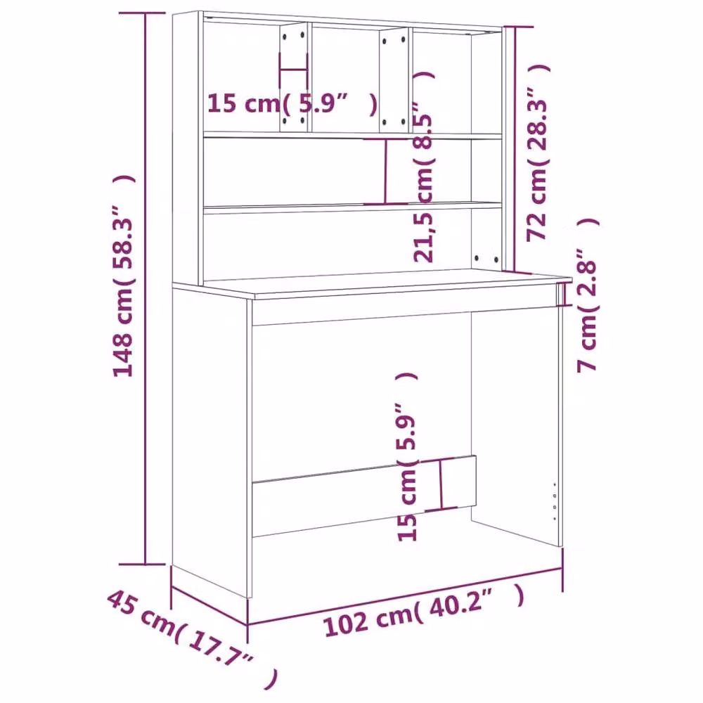 Berkfield Home Modern Writing Desk with Shelves in Smoked Oak Brown, W/D/H: 102 x 45 x 148 cm – 3