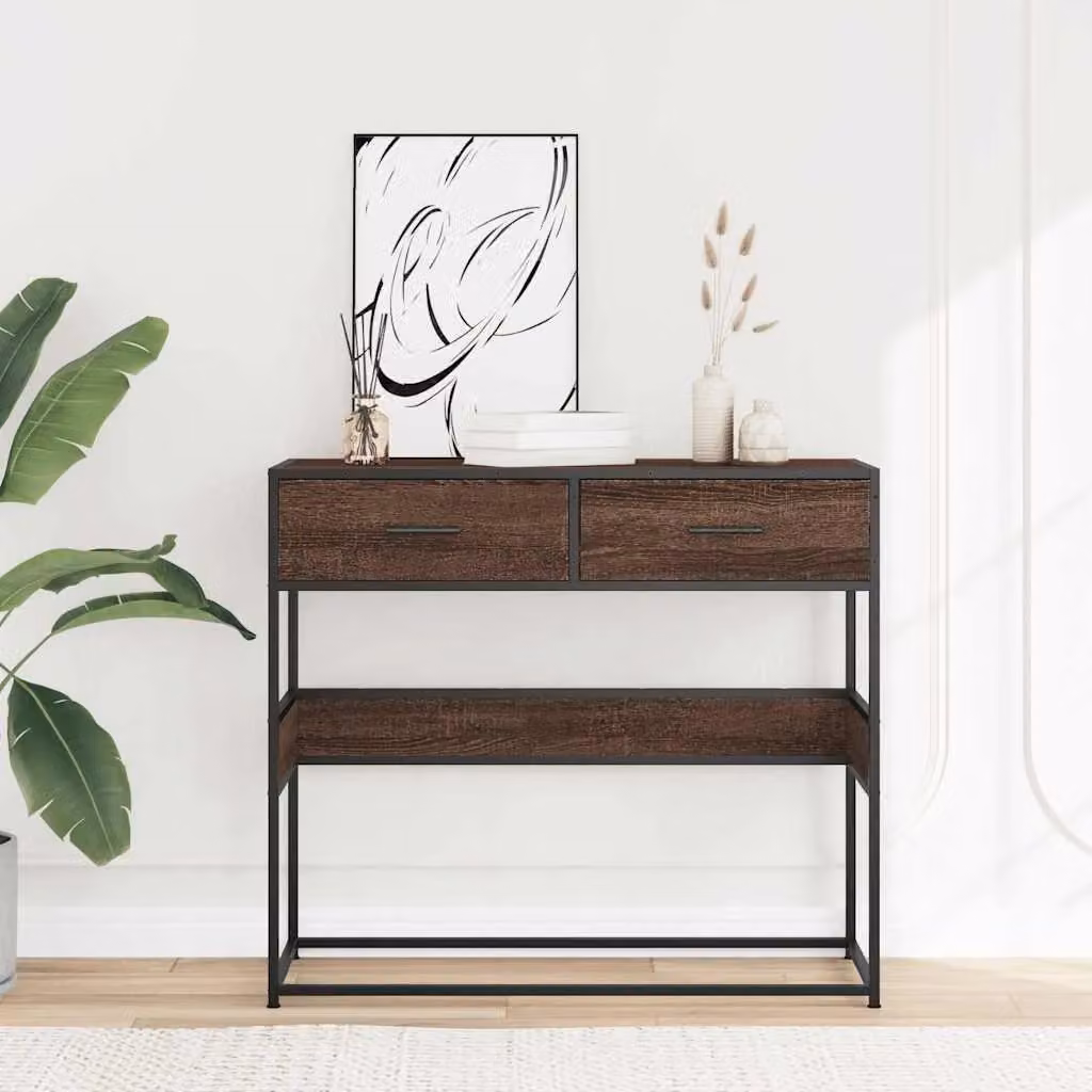 Berkfield Home Brown Oak Console Table W/D/H: 90 x 35 x 80 cm – 3