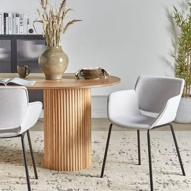 Wyld and Coco Set of 2 Modern Dining Chairs with Grey Fabric Upholstery and Black Metal Legs – 1
