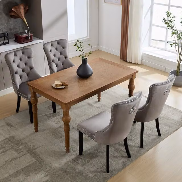 Aosom.UK Set of 4 Grey Velvet Dining Chairs with Button Tufted Backrest and Solid Rubber Wood Legs, W/D/H: 64 x 50 x 96 cm