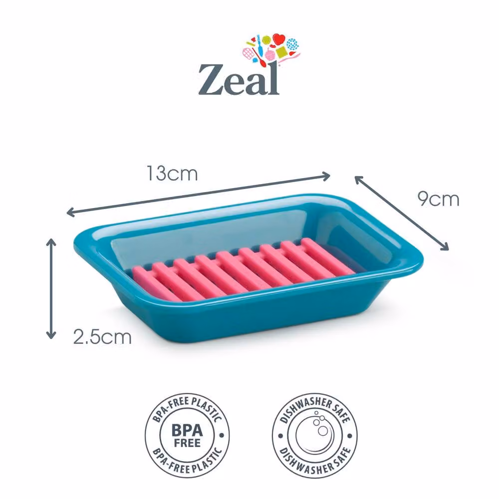 Zeal Draining Melamine Soap Dish with Removable Silicone Rack in Aqua – 2