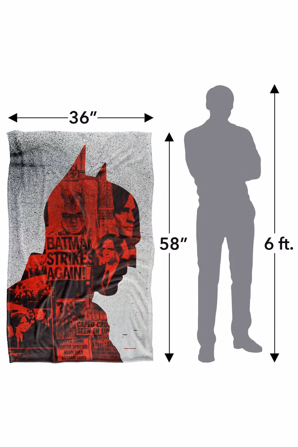 Warner Bros. The Batman (2022) News Clippings Collage Silhouette Silky Touch Polyester Blanket, Multicolour, Large – 3