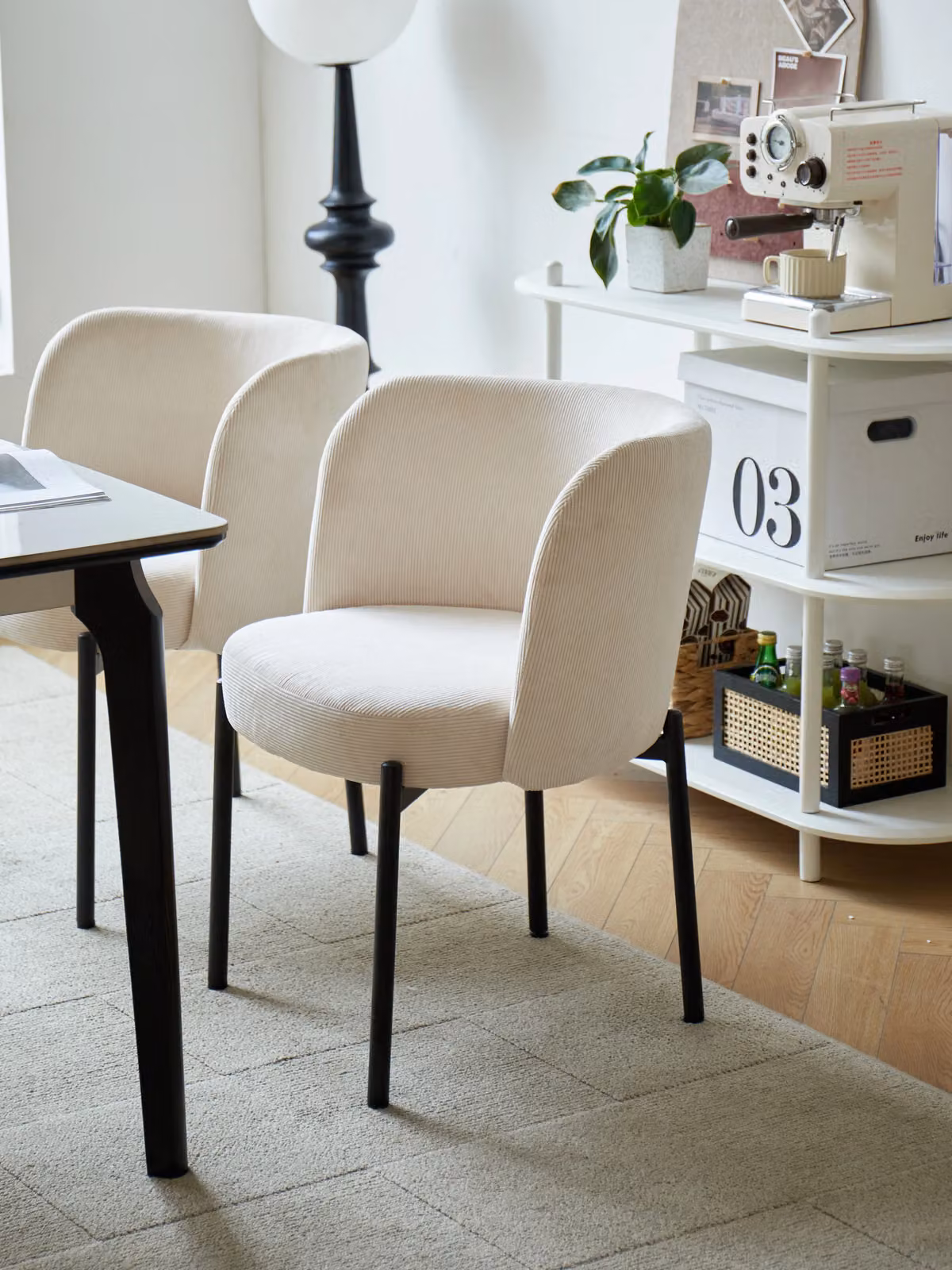 Nordlys Set of 2 Scandinavian Metal Dining Room Chairs in Beige and Black with Velvet Cord Detail – 2