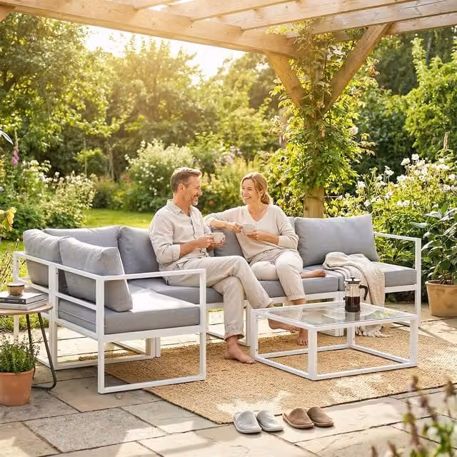 Outsunny 5 Seater Modern Aluminium Garden Sofa Set with Cushions in Grey