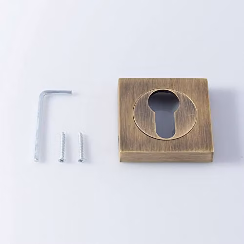 Loops Square Euro Profile Escutcheon in Antique Brass, Concealed Fix, 5.2 x 5.2 cm – 2