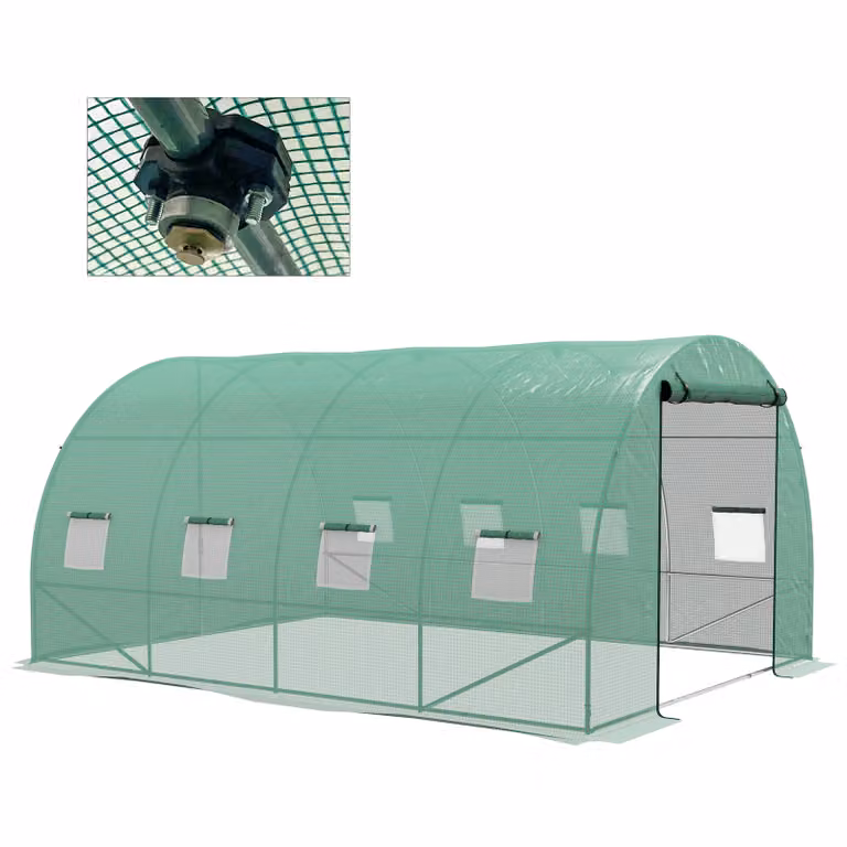 OUTSUNNY Polytunnel Greenhouse with Sprinkler System, Walk-in Garden Green House with Wide Roll-up Door and 6 Mesh Windows, Light Green, W: 600 cm, D: 298 cm, H: 198 cm