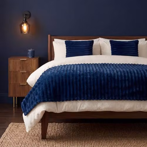 OHS Ribbed Faux Fur Fleece Throw Blanket, Navy Blue, W/D/H: 125 x 150 cm – 2