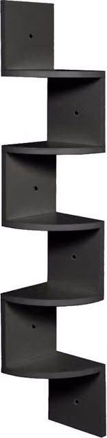 Livingandhome 5-Tier Wooden Zigzag Floating Corner Shelf in Black
