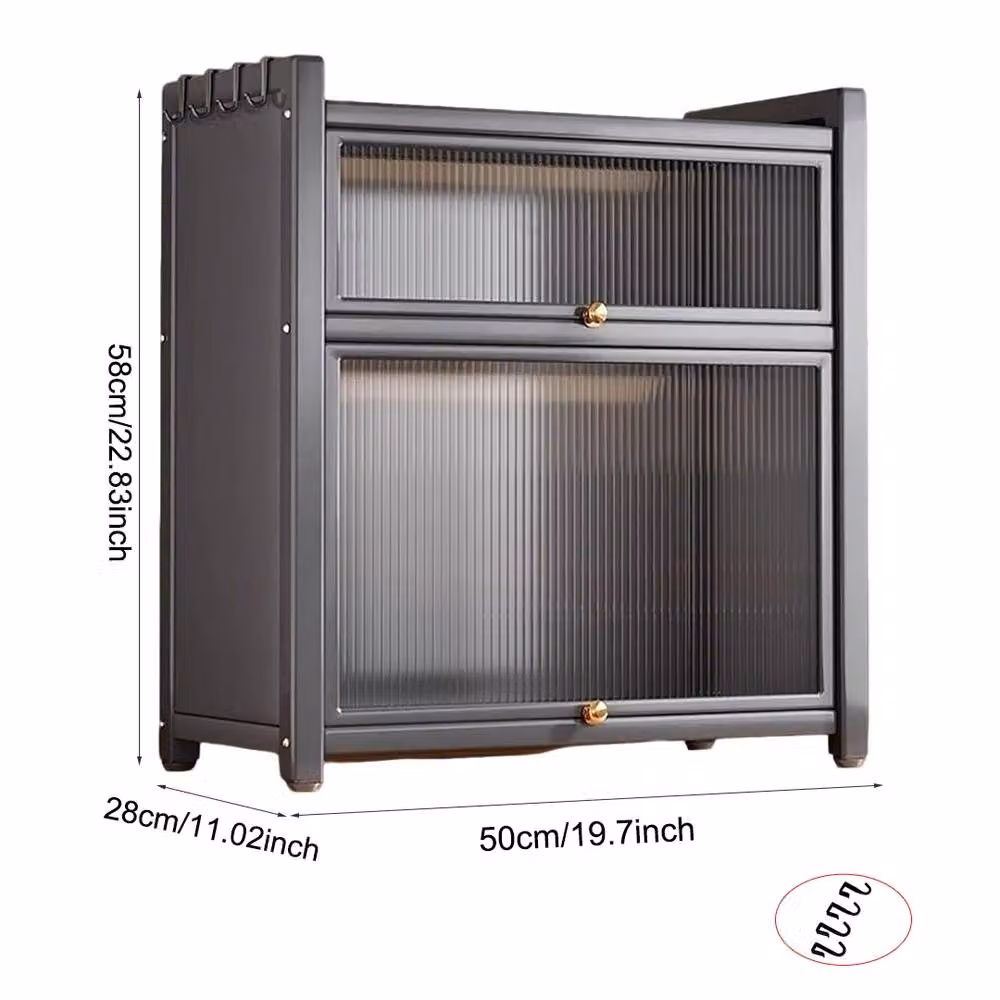 FORGEVIO Two-Layer Spice Cabinet with Flip-Top Drawers in Grey – 2