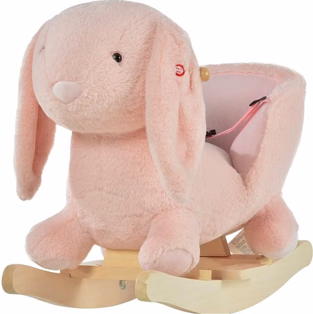 HOMCOM Kids Plush Pink Rabbit Rocker