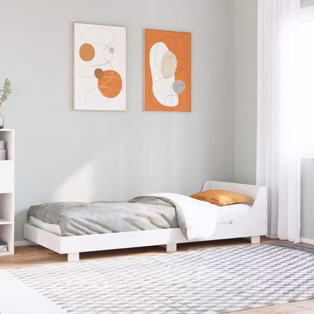 Berkfield Home Small Single Solid Wood Pine Bed Frame in White, W/D/H: 75 x 190 cm
