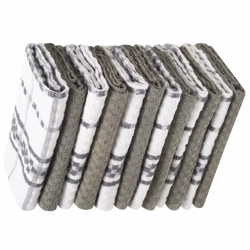 K Collection Checked Cotton Terry Tea Towel Set, Grey, Pack of 12 – 2