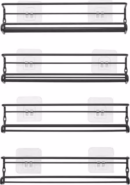 KORVIXA 4 Tier Metal Wall Mounted Spice Rack Holder in Black