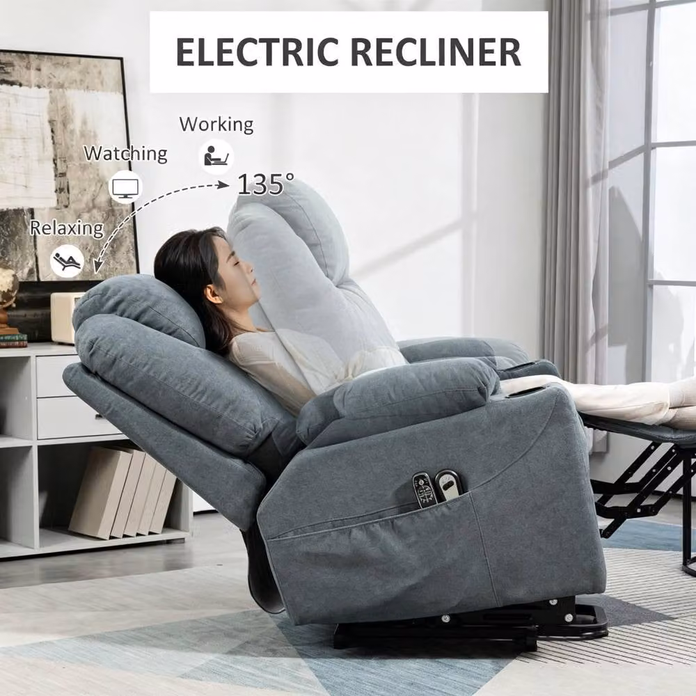 STILVORA Grey Fabric Electric Recliner Armchair with Integrated Heat and Massage – 4