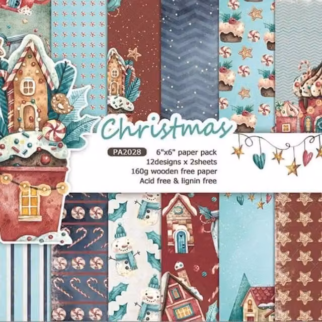 Syntego Pack of 24 Multicolour Christmas Scrapbook Construction Paper Sheets