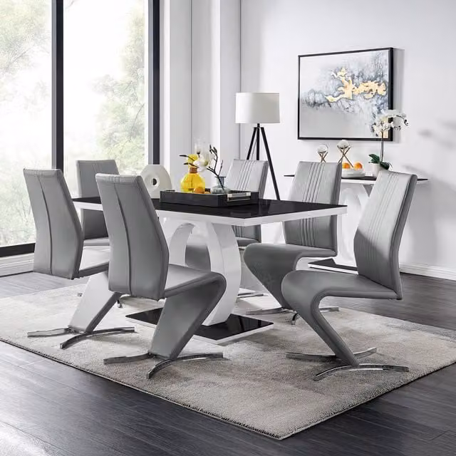 FurnitureboxUK Giovani Grey High Gloss and Glass Rectangular Dining Table with 6 Willow Chairs Set