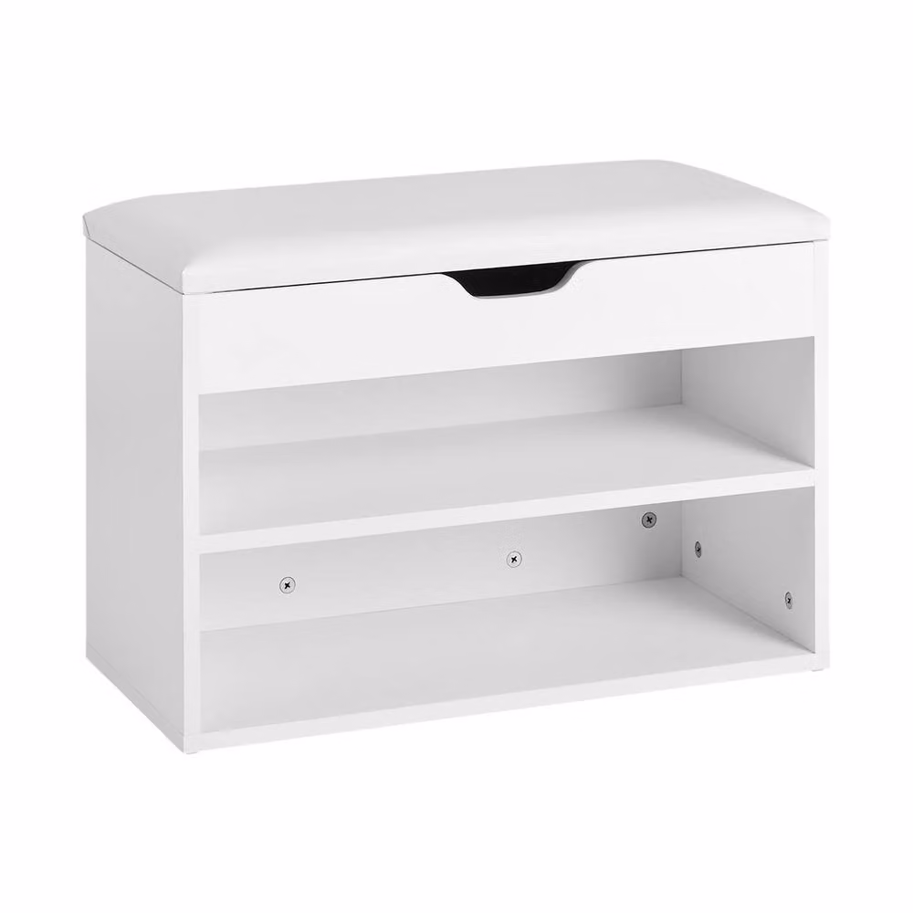 SoBuy Slim Shoe Bench with Padded Seat and Shoe Rack in White, W: 60 cm, D: 15 cm – 2
