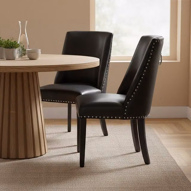 Orsina Modern Black Leather Effect Dining Chair with Birch Wood Frame – 1