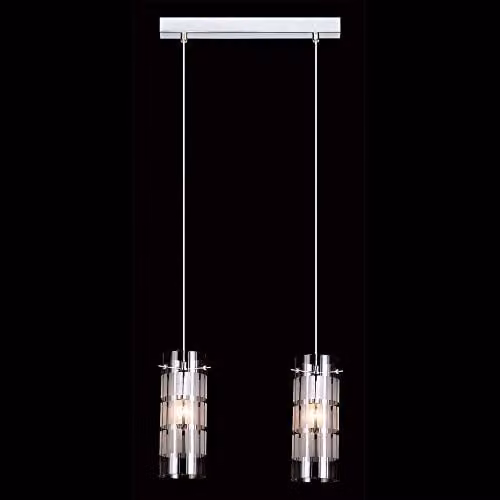 Netlighting Modern Hanging Pendant Light in Chrome and Grey with Transparent Glass Shades, 2-Light, E27