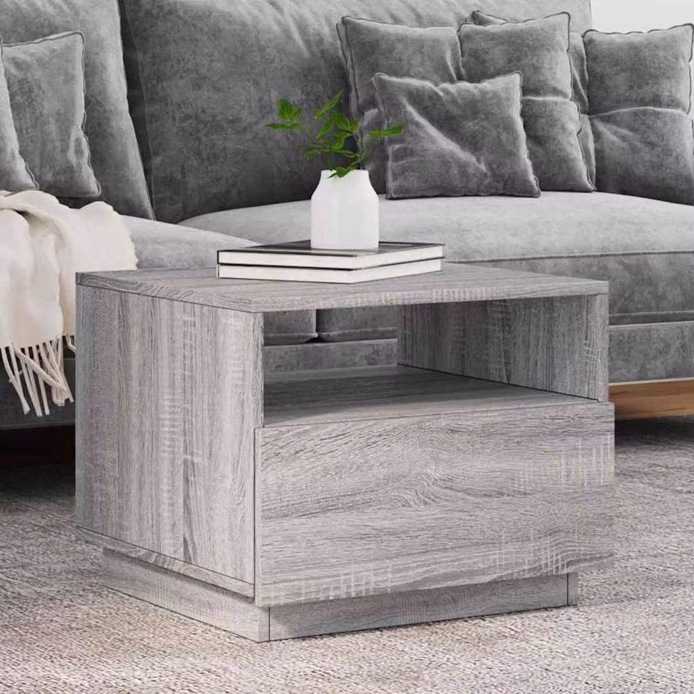 Berkfield Home Modern Coffee Table with LED Lights in Grey Sonoma, W: 50 cm, D: 49 cm, H: 40 cm – 1