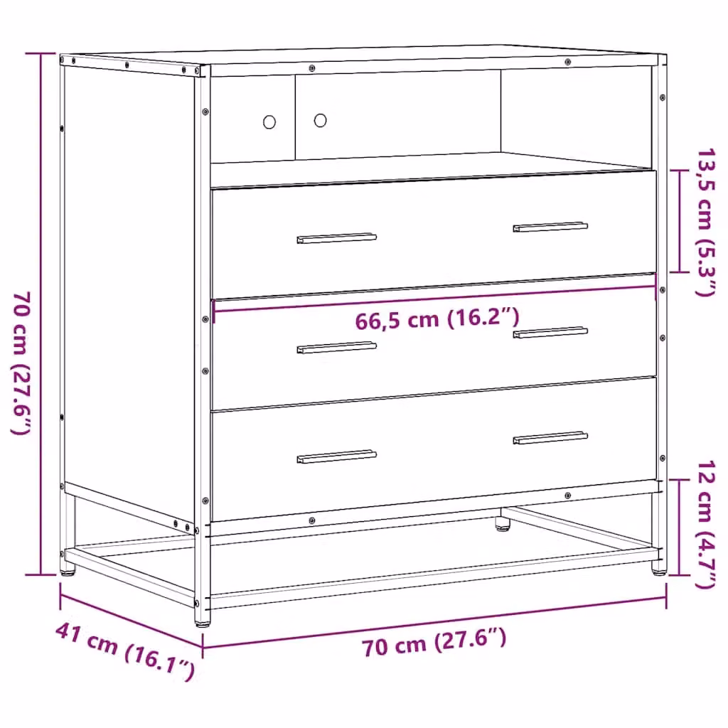 Berkfield Home Sonoma Oak Drawer Cabinet in Brown, W/D/H: 70 x 41 x 70 cm – 4