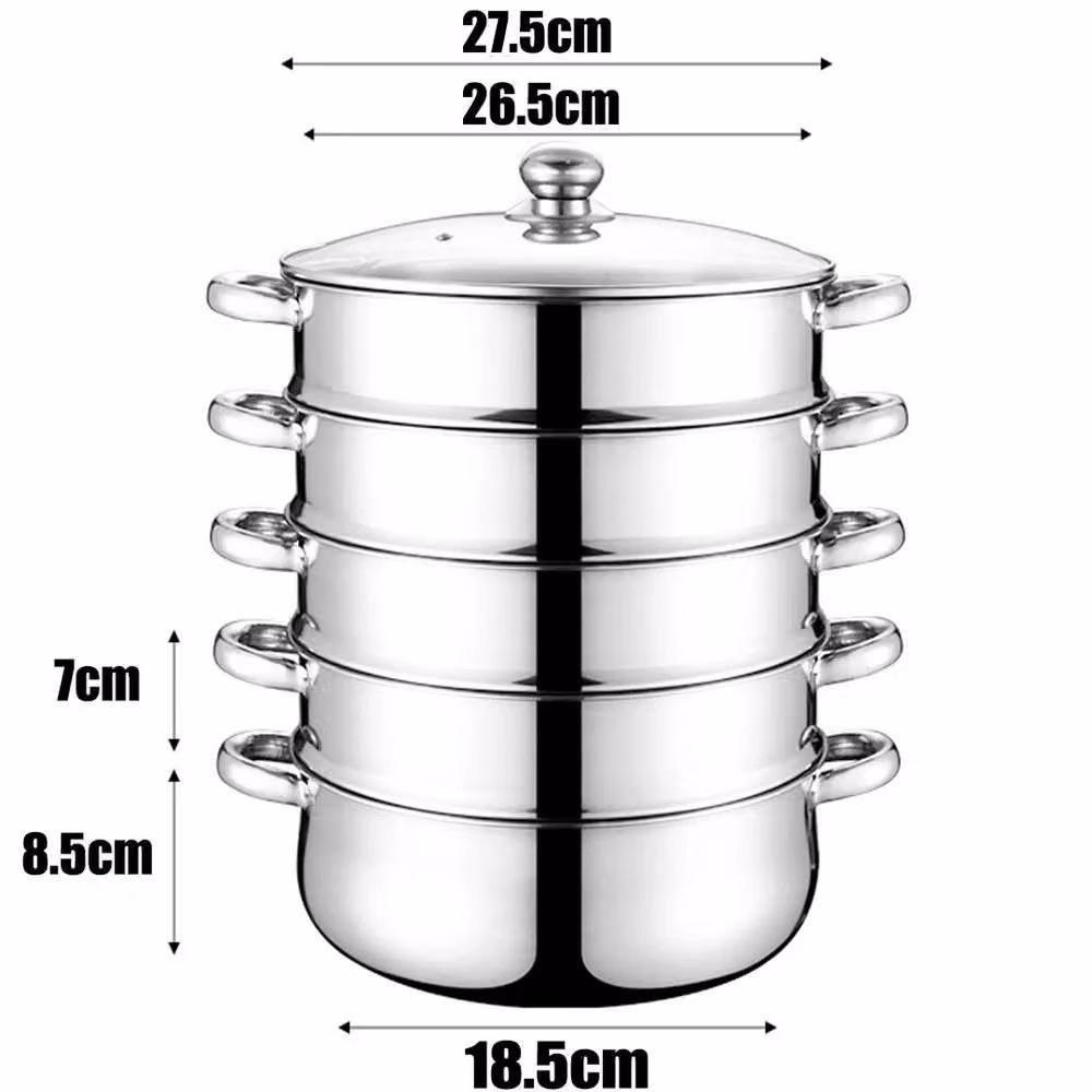 NESTLUNE Pro 5 Layer Stainless Steel Steam Cooker with Glass Lid, Silver, 28 cm – 2