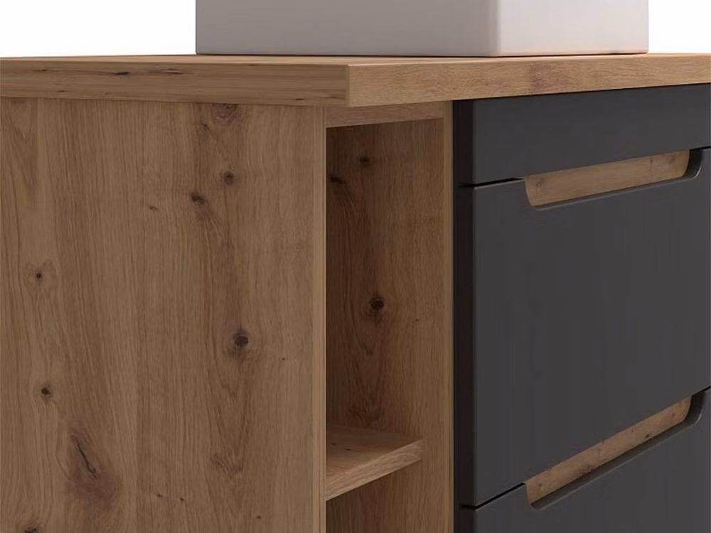 Vente-unique Single Washbasin Vanity Unit with Recesses in Natural and Anthracite Grey, W/D/H: 60 x 46 x 59 cm – 3