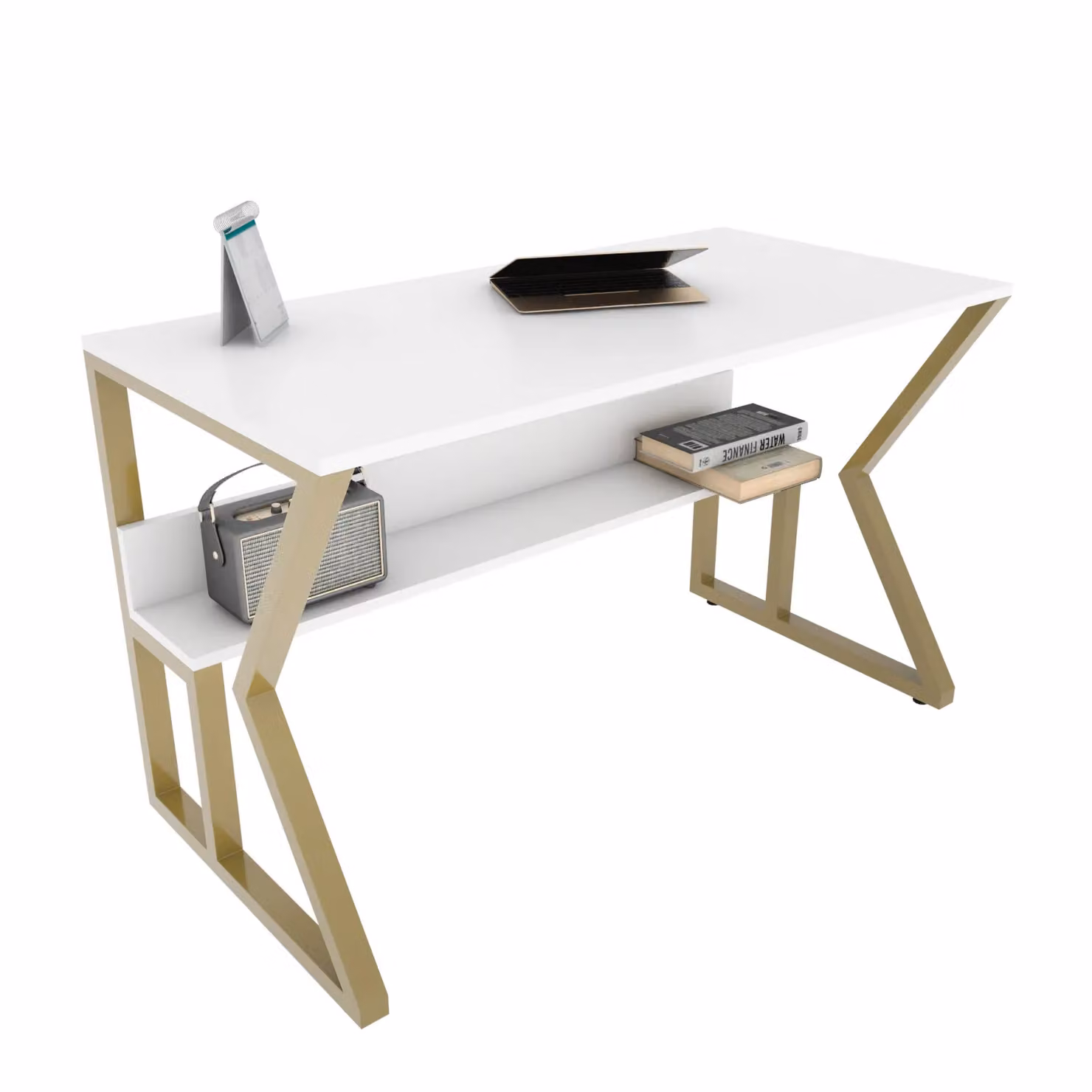 Decorotika Wake Modern Computer Desk in Gold and White – 2