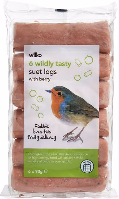 wilko Pack of 6 Wildly Tasty Wild Bird Suet Logs with Berry, Multicolour