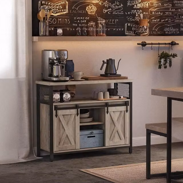 VASAGLE Brown Industrial Style Sideboard and Kitchen Storage Cupboard with Sliding Doors