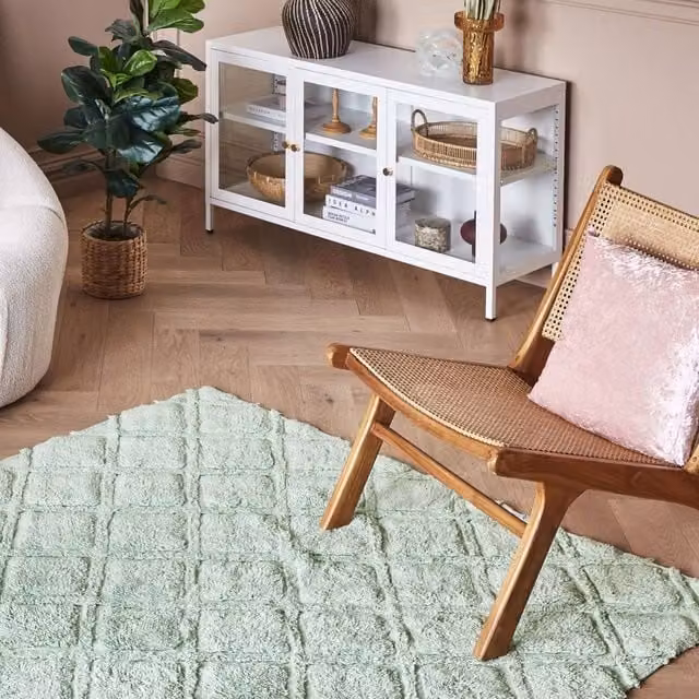 Wyld and Coco Green Cotton Geometric Hand-Tufted Area Rug W: 160 cm, L: 230 cm