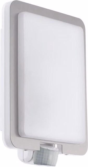 Loops Square Stainless Steel Outdoor Wall Light with PIR Motion Sensor, IP44, Silver and White, E27 Bulb Compatible