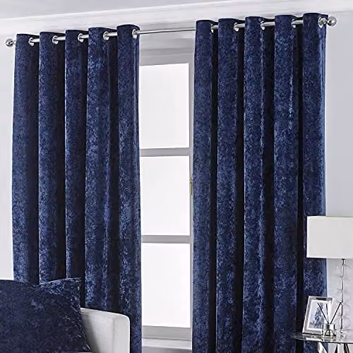 Paoletti Verona Blue Crushed Velvet Eyelet Curtain Pair, H 229 cm x W 137 cm – 2