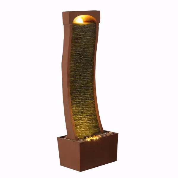 Teamson Home Red Rock Outdoor Curved Water Feature with LED Lights and Cascade Effect – 2