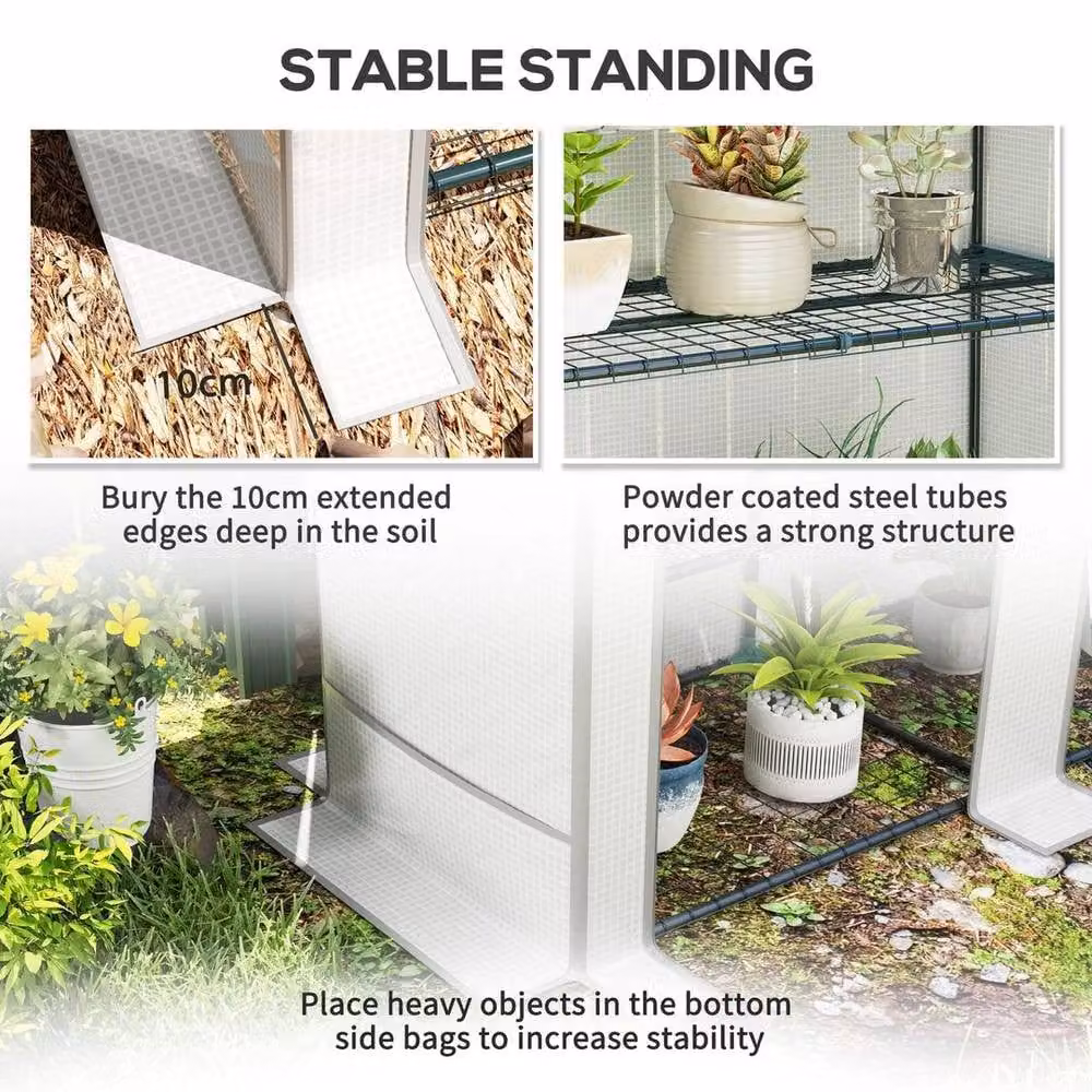 Kelvenix 3 Tier White Lean-to Pent Mini Greenhouse H: 152 cm x W: 48 cm x D: 144 cm – 2