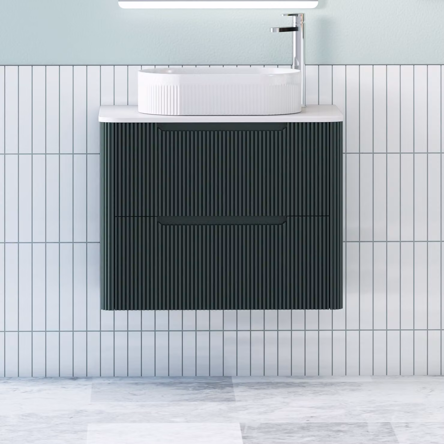 Royal Bathrooms Avenza Wall Hung Vanity Unit with Lyon Basin, Moss Green and White, 800mm Depth