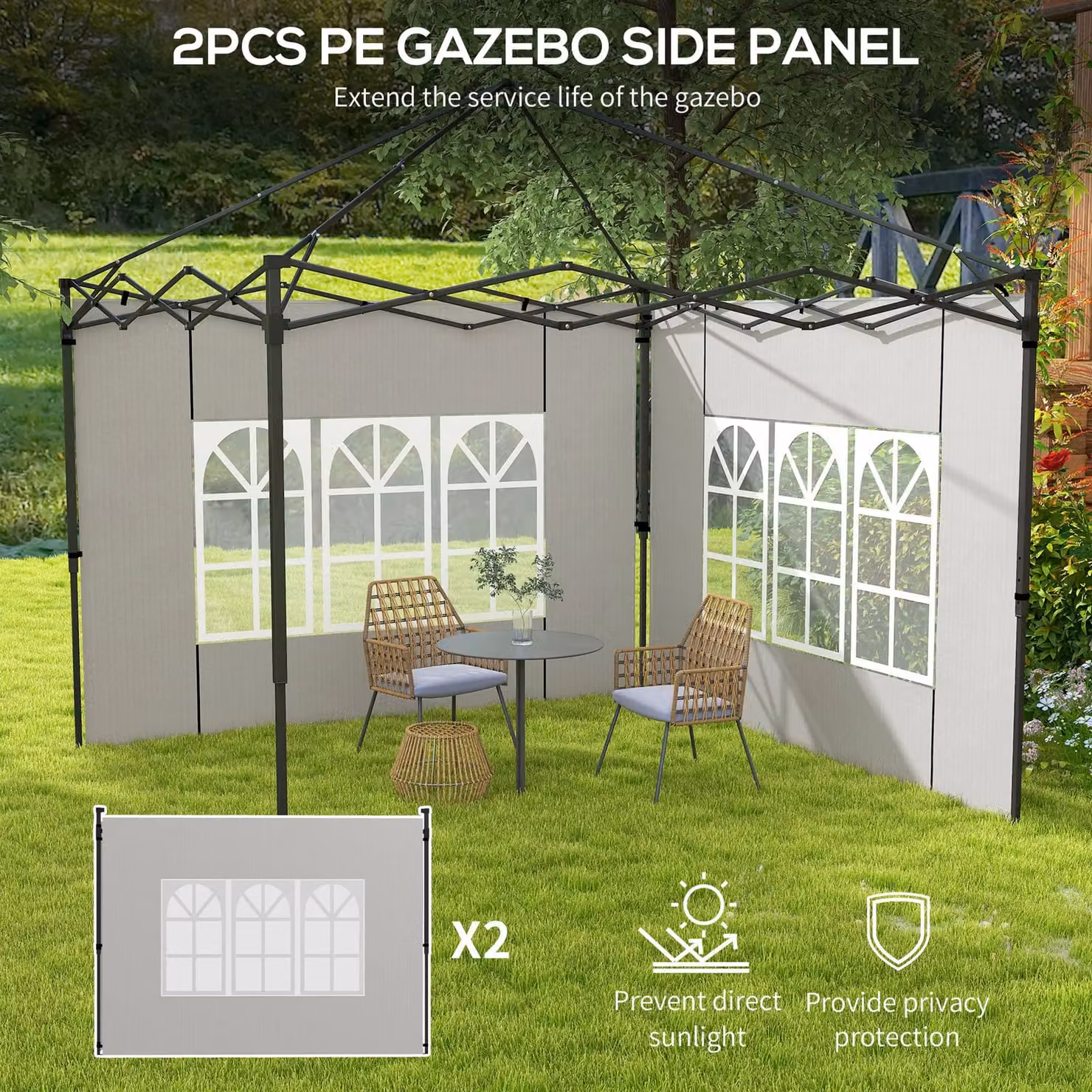 OUTSUNNY Gazebo Side Panels for 3x3m or 3x6m Canopy, 2 Pack, White – 3