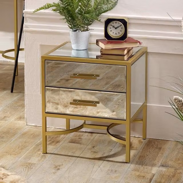 Melody Maison Venus Gold Mirrored Bedside and Occasional Table, W/D/H: 55.0 x 28.5 x 48.0 cm – 1