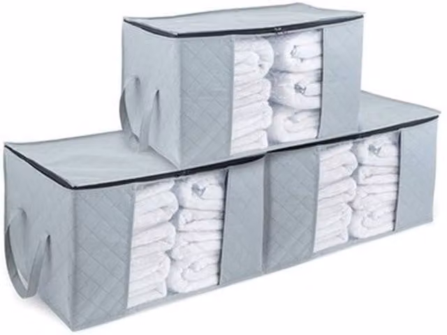 NESTLUNE 3 Pack Large Grey Fabric and Mesh Bedding and Clothes Storage Bags, 84L per bag – 1
