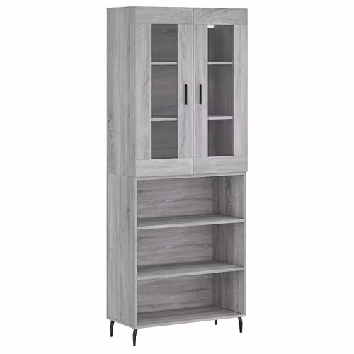 vidaXL Modern Grey Highboard with Glass Doors and Internal Shelves, W/D/H: 69.5 x 34.0 x 180.0 cm – 1