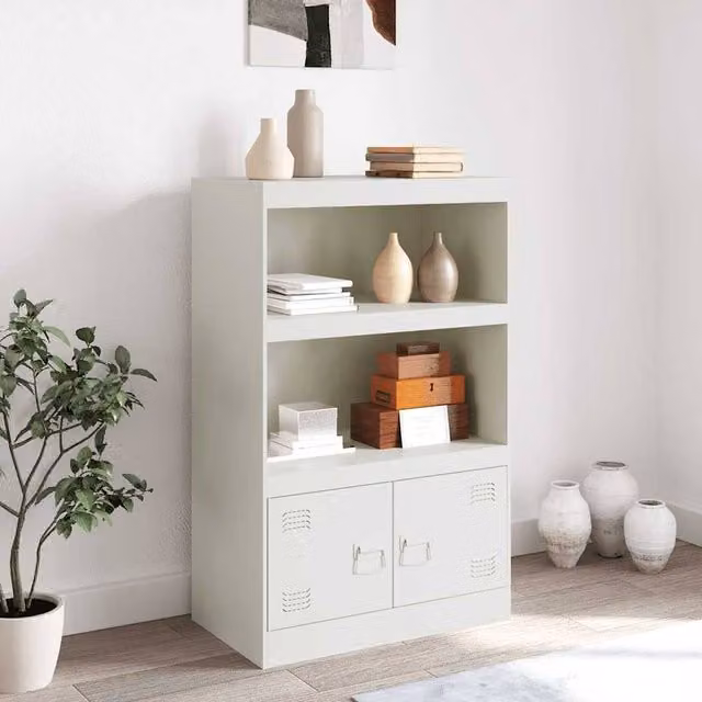 Berkfield Home White Matt Metal Sideboard W: 67 cm, D: 39 cm, H: 107 cm – 1