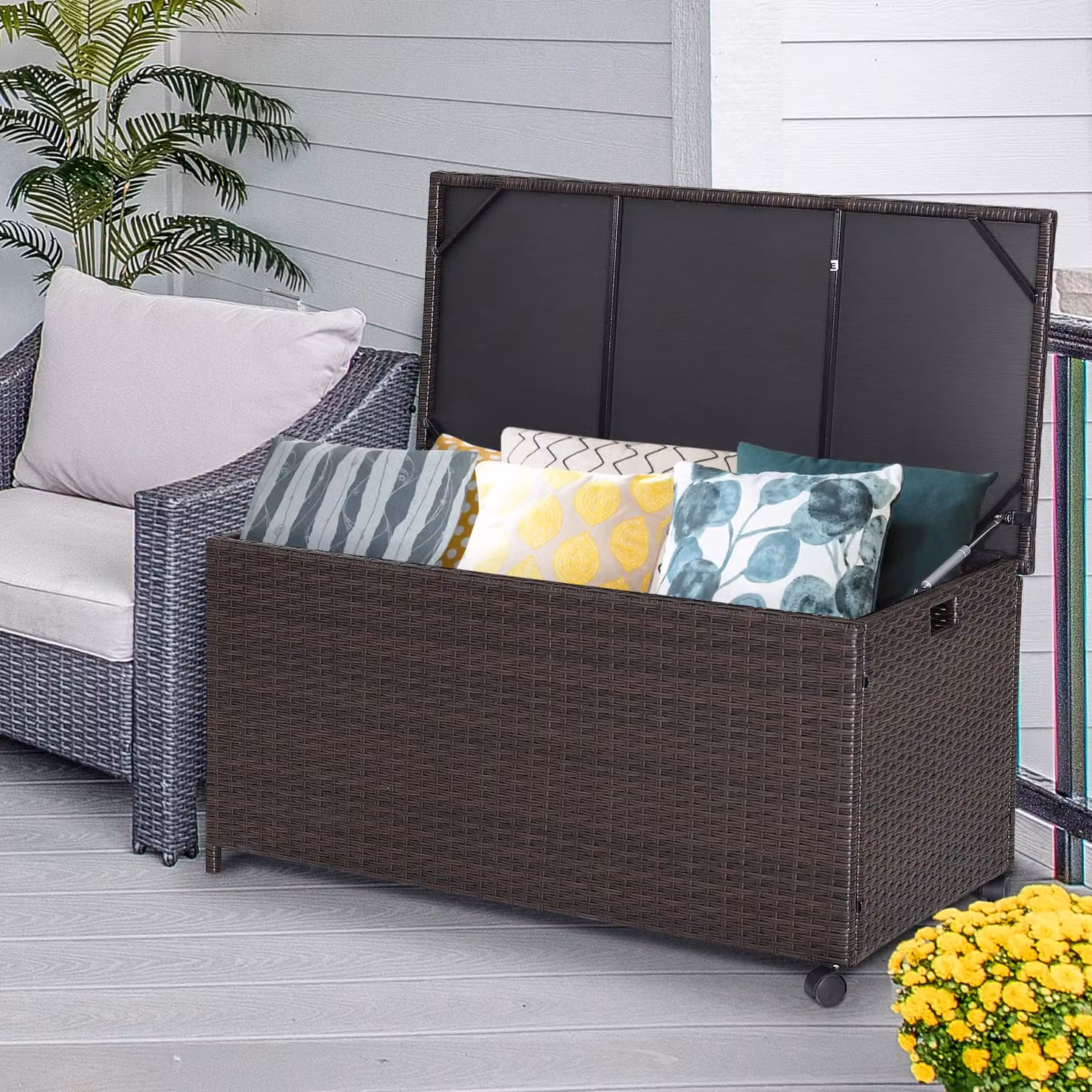 Gymax 190L Rattan Deck Storage Box in Mix Brown – 9