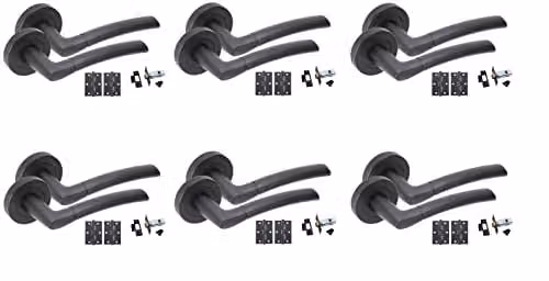 Golden Grace Indiana Lever Latch Handles on Rose, Matt Black Finish