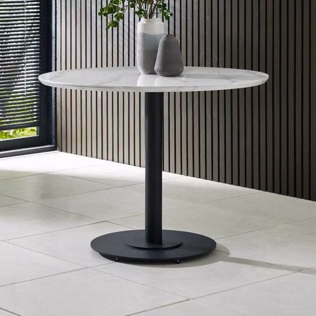 Julian Bowen Luca Round Marble Dining Table in White and Black