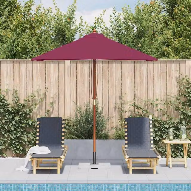 Berkfield Home Outdoor Parasol with Wooden Pole, Burgundy Red, W: 200 cm, D: 150 cm – 1